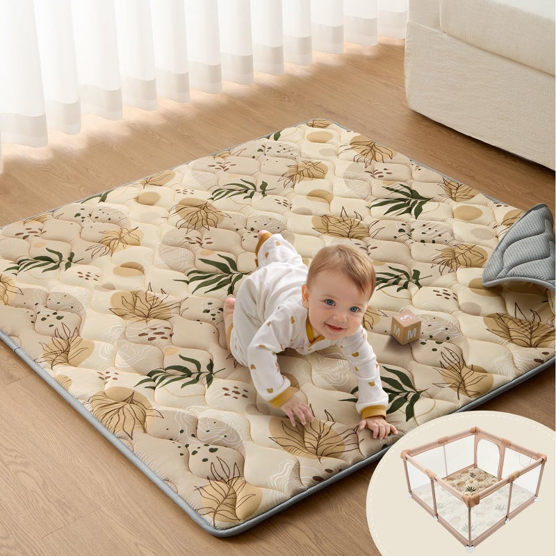 Blissful Diary Baby Play Mats for Floor, 50x50 Playpen Mat, Thick Cushioning Padding Foam Playmat for Baby and Toddlers Infants, Non-Slip & Machine Washable, Earth Tones Design - Image 1