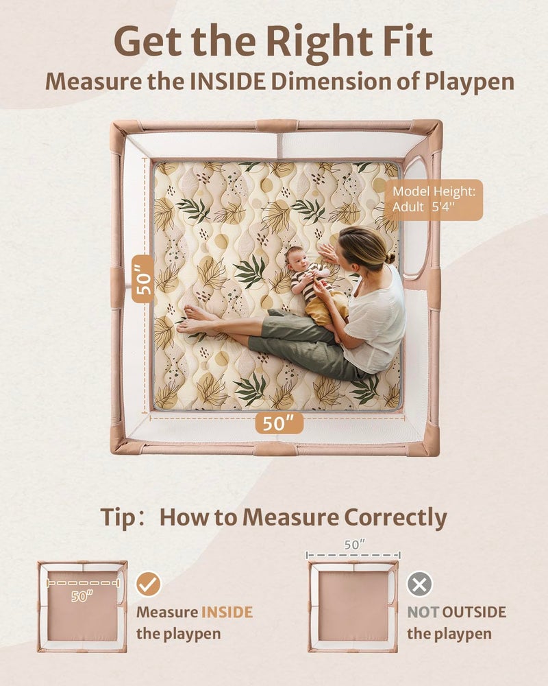 Blissful Diary Baby Play Mats for Floor, 50x50 Playpen Mat, Thick Cushioning Padding Foam Playmat for Baby and Toddlers Infants, Non-Slip & Machine Washable, Earth Tones Design - Image 2