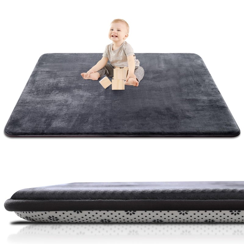 SEPARO Thick Baby Play Mat for Floor,50 x 50 Playpen Mat,Tummy Time Foam Mats,Ultra Soft Support & Plush Feel,Easy Care with Non-Slip Cushioned for Infant,Kids and Toddler Crawling, Dark Grey - Image 1