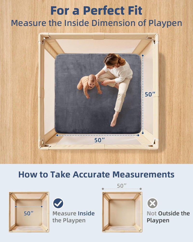 SEPARO Thick Baby Play Mat for Floor,50 x 50 Playpen Mat,Tummy Time Foam Mats,Ultra Soft Support & Plush Feel,Easy Care with Non-Slip Cushioned for Infant,Kids and Toddler Crawling, Dark Grey - Image 4