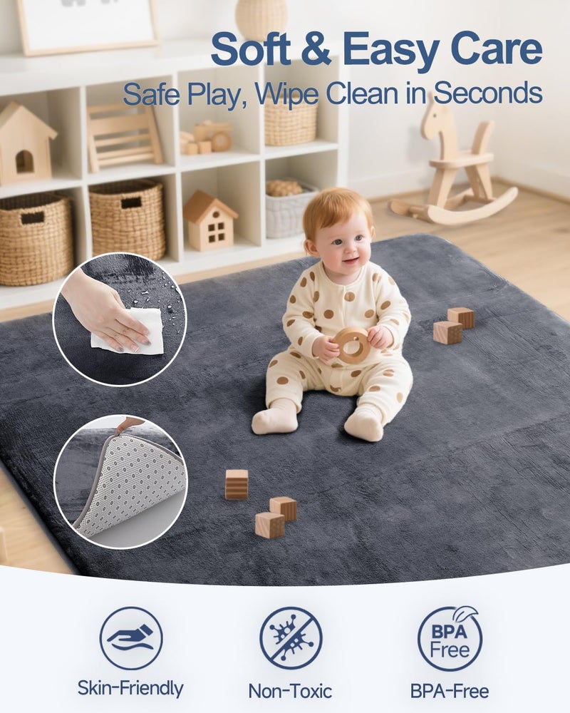 SEPARO Thick Baby Play Mat for Floor,50 x 50 Playpen Mat,Tummy Time Foam Mats,Ultra Soft Support & Plush Feel,Easy Care with Non-Slip Cushioned for Infant,Kids and Toddler Crawling, Dark Grey - Image 3