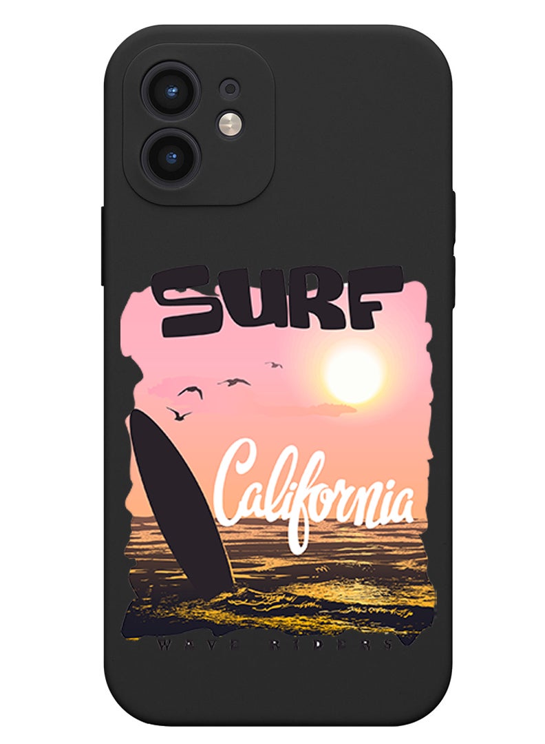 Theodor Protective Slim Fit Case Liquid Silicone Cover with Full Body Protection Anti-Scratch Shockproof Case For iPhone 12 Black  - Surf California white copy  - Image 1