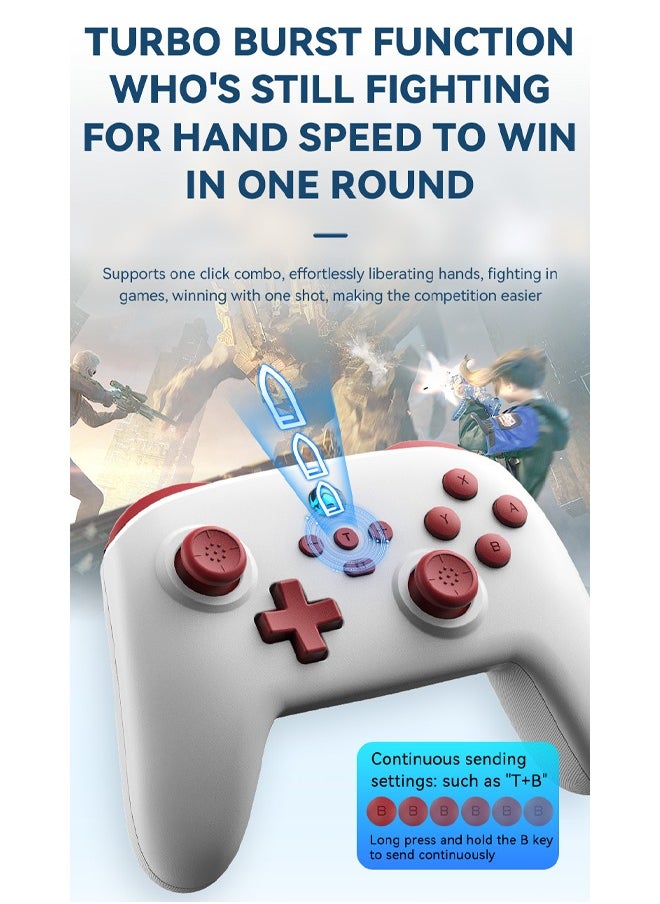 IINE - S11 Switch Wireless Bluetooth Game Controller with Wake-up Vibration, Six-axis Somatosensory Burst, Compatible with Switch/PC/ios/Android White - Image 1
