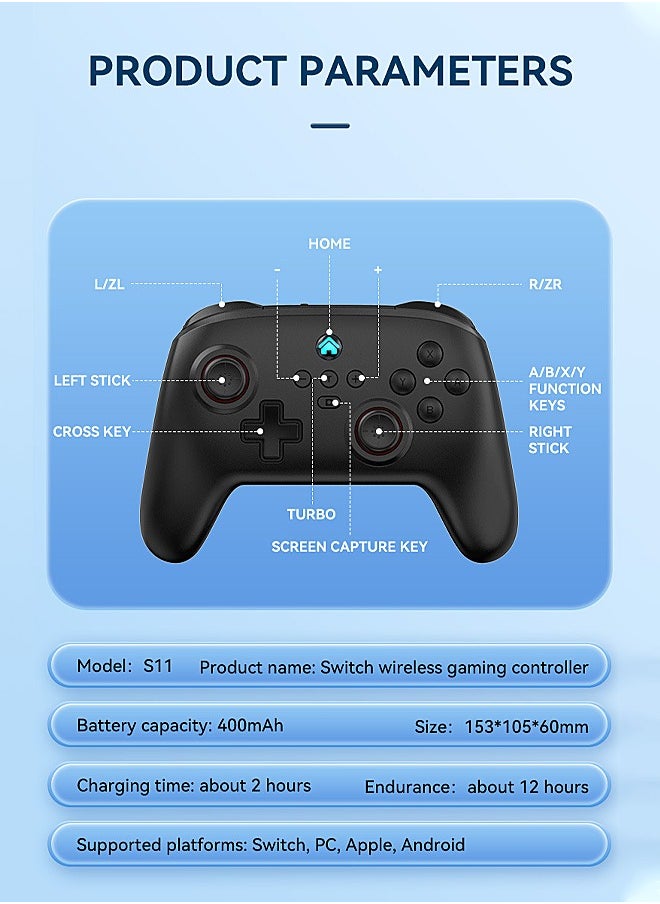 IINE - S11 Switch Wireless Bluetooth Game Controller with Wake-up Vibration, Six-axis Somatosensory Burst, Compatible with Switch/PC/ios/Android White - Image 1