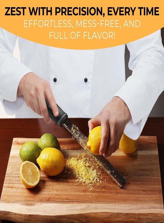 Orblue Lemon Zester & Cheese Grater - Premium Citrus Zester, Kitchen Grater for Parmesan, Chocolate, Fruits, Vegetables, Ginger, Garlic, Nutmeg - Stainless Steel Blades with Protective Cover, Black - Image 3