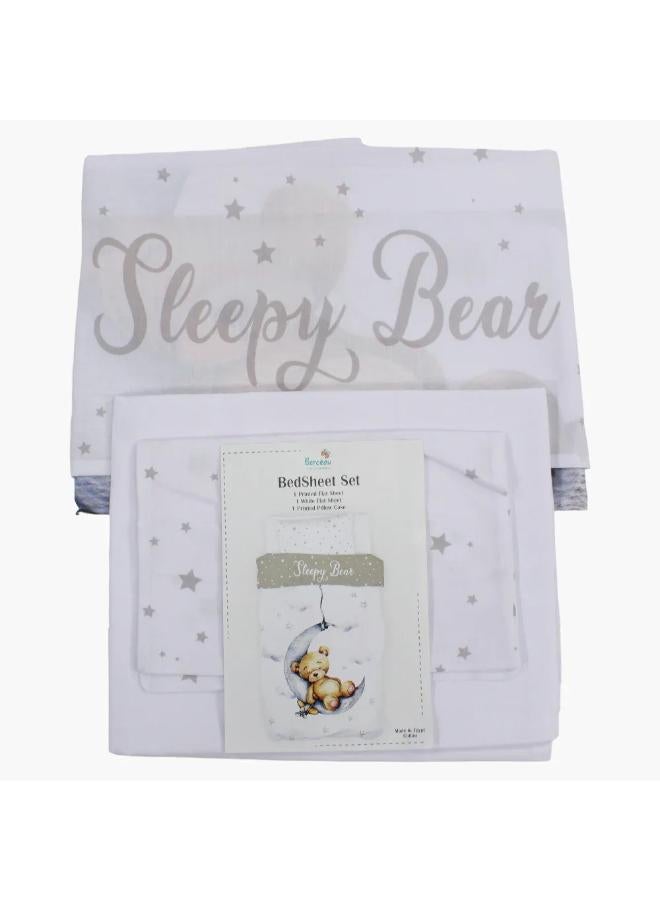 Berceau Sleepy Bear Bed Sheet Set – White - Image 1