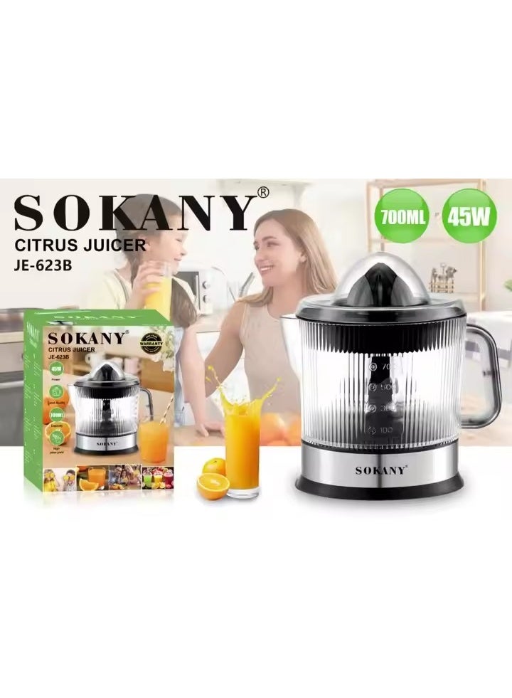 سوكاني عصارة برتقال كهربائية سوكاني SK-623D، قدرة 45 واط، سعة 0.7 لتر – عصارة فواكه أوتوماتيكية للبرتقال والليمون بغطاء شفاف ودوران مزدوج سهلة التنظيف - Image 1