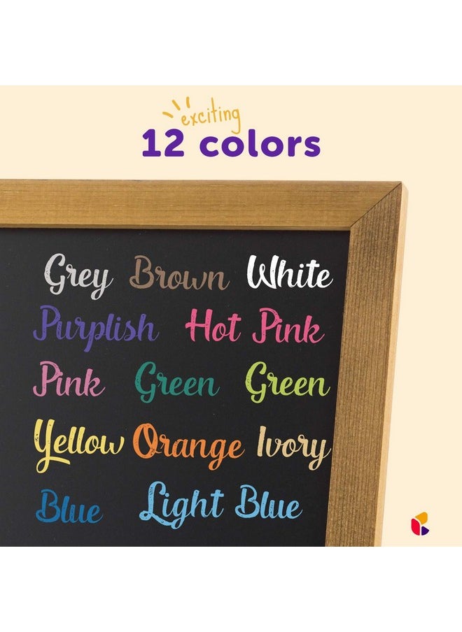 Dustless Chalk With Eraser, 24Pk - 12 Colored Chalkboard Chalk And 12 White Chalk For Chalkboard And Chalk Board Eraser, Outdoor Chalk, Chalk, Eraser Set - Blackboard Chalk With Chalk Eraser