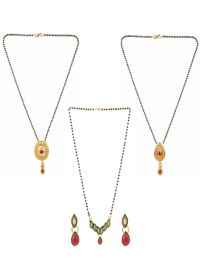 Efulgenz Traditional Ethnic Mangalsutra Pendant with Chain for Women (Pack of 3) - Image 1