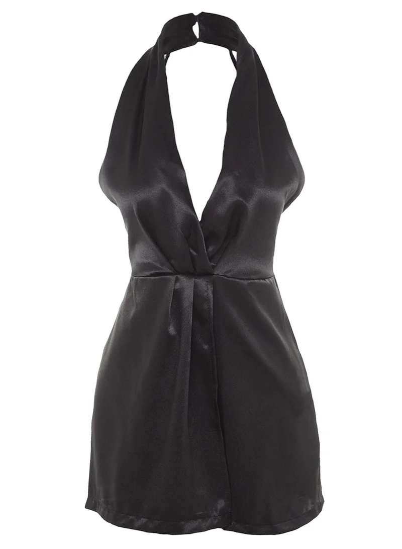trendyol Plunge Neck Satin Playsuit