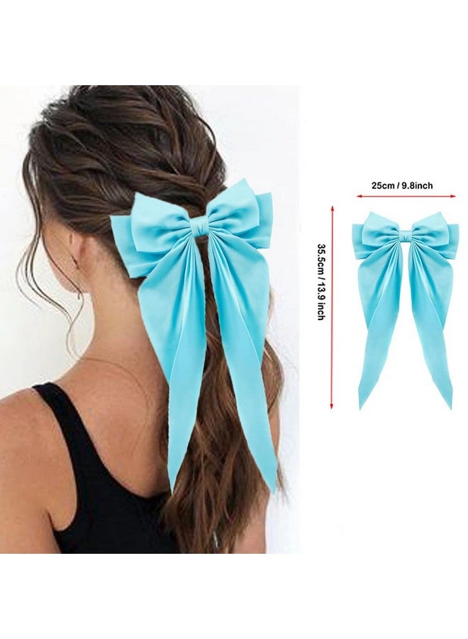 سالوسي ربطات شعر زرقاء، قطعتان من ربطات الشعر الساتان، ربطة شعر كبيرة زرقاء للنساء، شرائط شعر، ربطة شعر طويلة الذيل، مشابك شعر لحفلات الزفاف والحفلات الراقصة (أزرق فاتح، أزرق ملكي) - Image 1