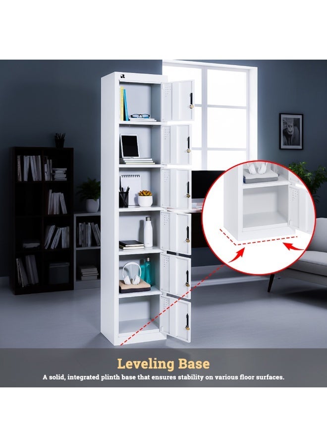 RIGID 6 Door Steel Storage Locker | Multi-Compartment Metal Cabinet for Home, Office & School | Key Locking System, Plastic Handles, High Capacity Organizer, White (45D x 38W x 180H CM) Assembled - Image 3