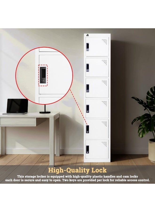RIGID 6 Door Steel Storage Locker | Multi-Compartment Metal Cabinet for Home, Office & School | Key Locking System, Plastic Handles, High Capacity Organizer, White (45D x 38W x 180H CM) Assembled - Image 4