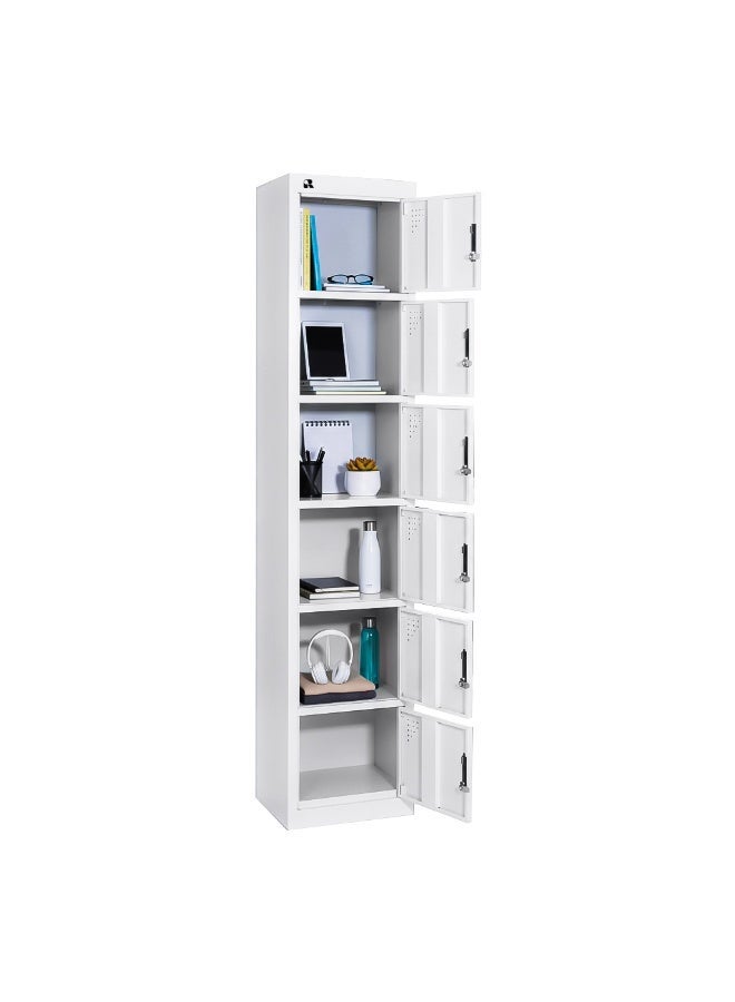 RIGID 6 Door Steel Storage Locker | Multi-Compartment Metal Cabinet for Home, Office & School | Key Locking System, Plastic Handles, High Capacity Organizer, White (45D x 38W x 180H CM) Assembled - Image 1