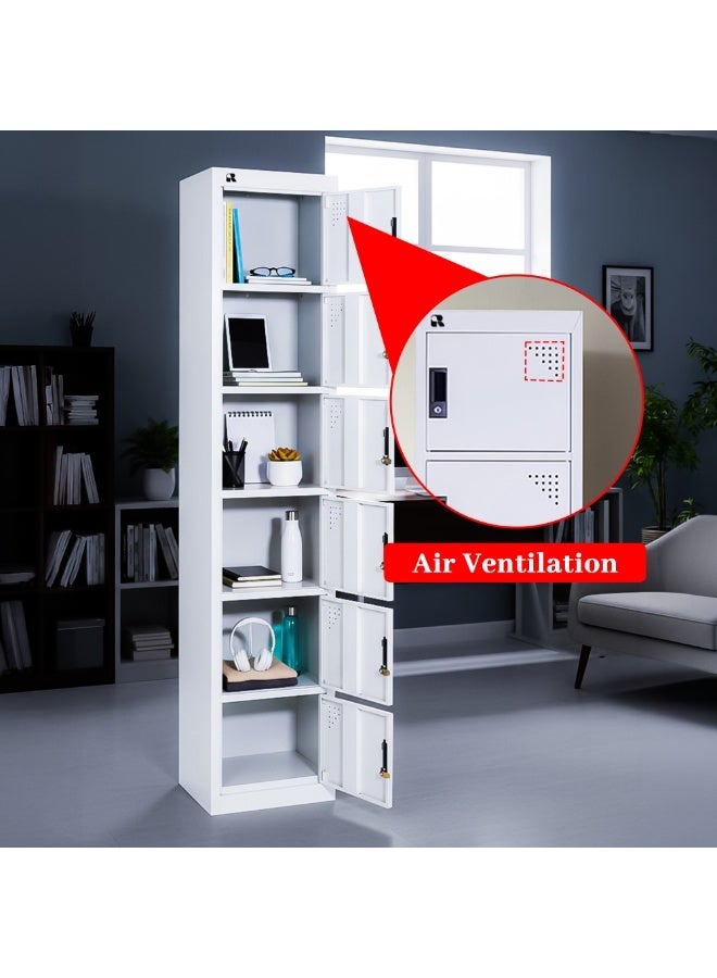 RIGID 6 Door Steel Storage Locker | Multi-Compartment Metal Cabinet for Home, Office & School | Key Locking System, Plastic Handles, High Capacity Organizer, White (45D x 38W x 180H CM) Assembled - Image 5