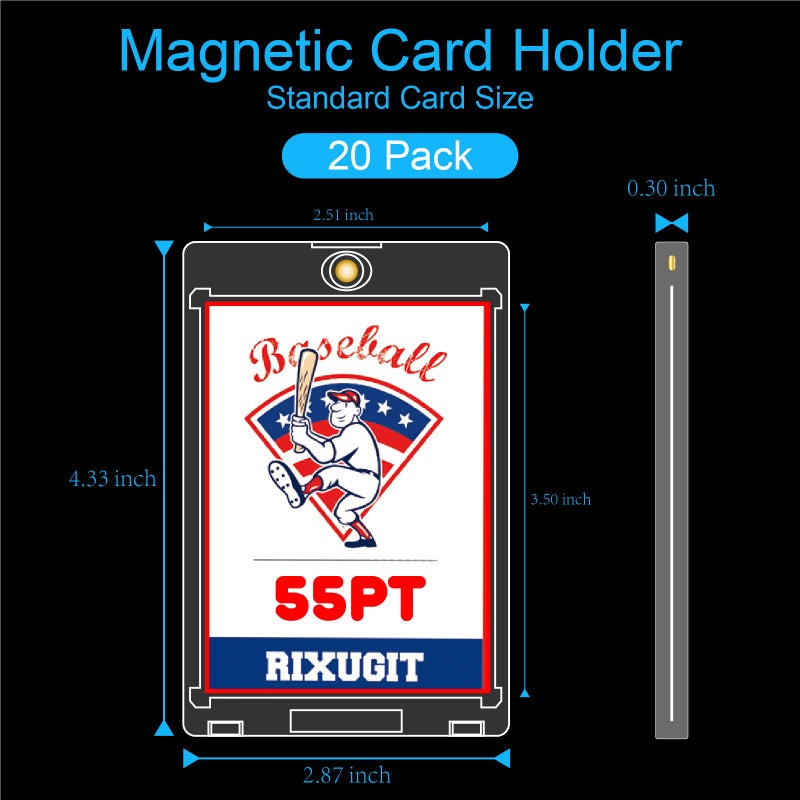 RIXUGIT 20-Pack Magnetic Card Holders for Trading-Cards - 55pt One Touch Magnetic Card Holder, Magnetic Card Case for Sports Game Baseball Cards, Collectible Trading Card Sleeves Business Card Holders - Image 2