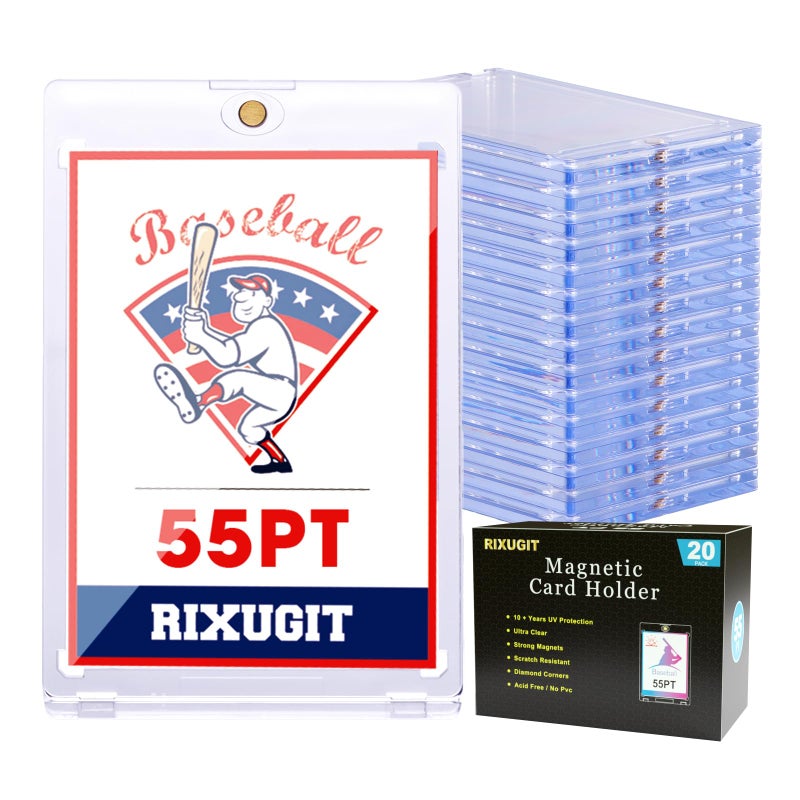RIXUGIT 20-Pack Magnetic Card Holders for Trading-Cards - 55pt One Touch Magnetic Card Holder, Magnetic Card Case for Sports Game Baseball Cards, Collectible Trading Card Sleeves Business Card Holders - Image 1
