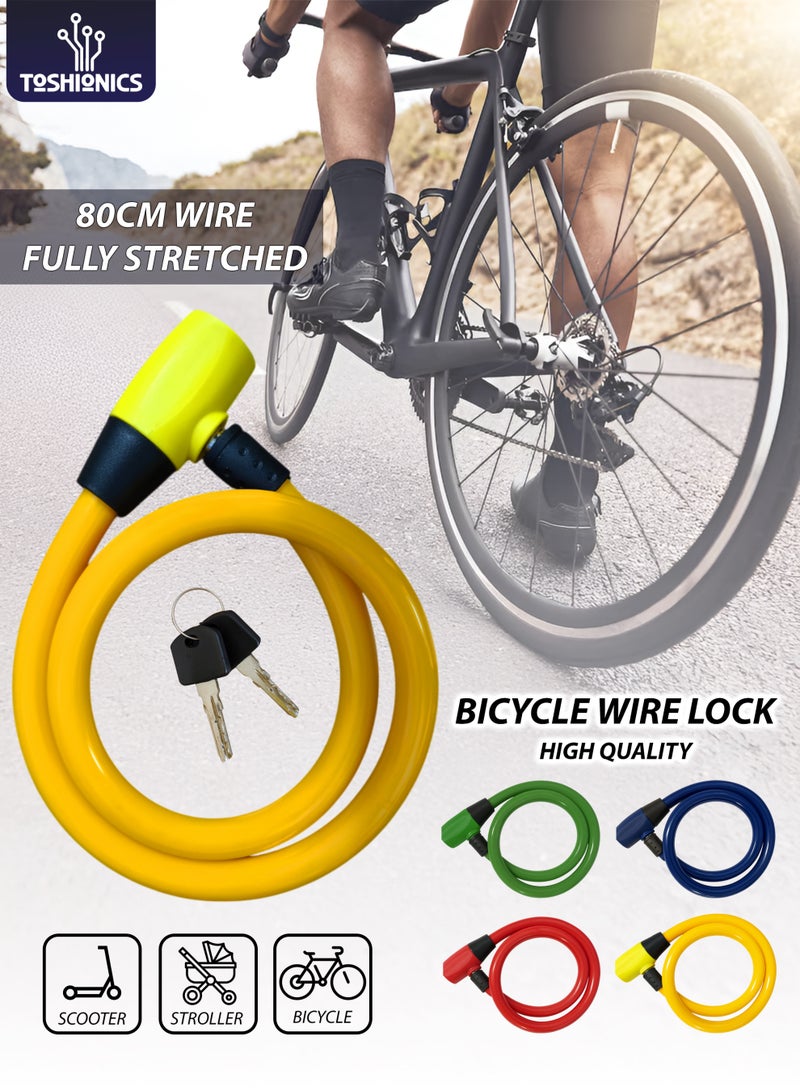 Toshionics قفل دراجة ثقيل 80 سم كابل مضاد للسرقة لقفل الدراجة للسكوتر والدراجة وعربة الأطفال والدراجة الكهربائية والدراجة النارية والبوابة والاستخدام الخارجي مع مشبك قفل سبائك مع سلك فولاذي مطلي بـ HDPE (T114631) - Image 1
