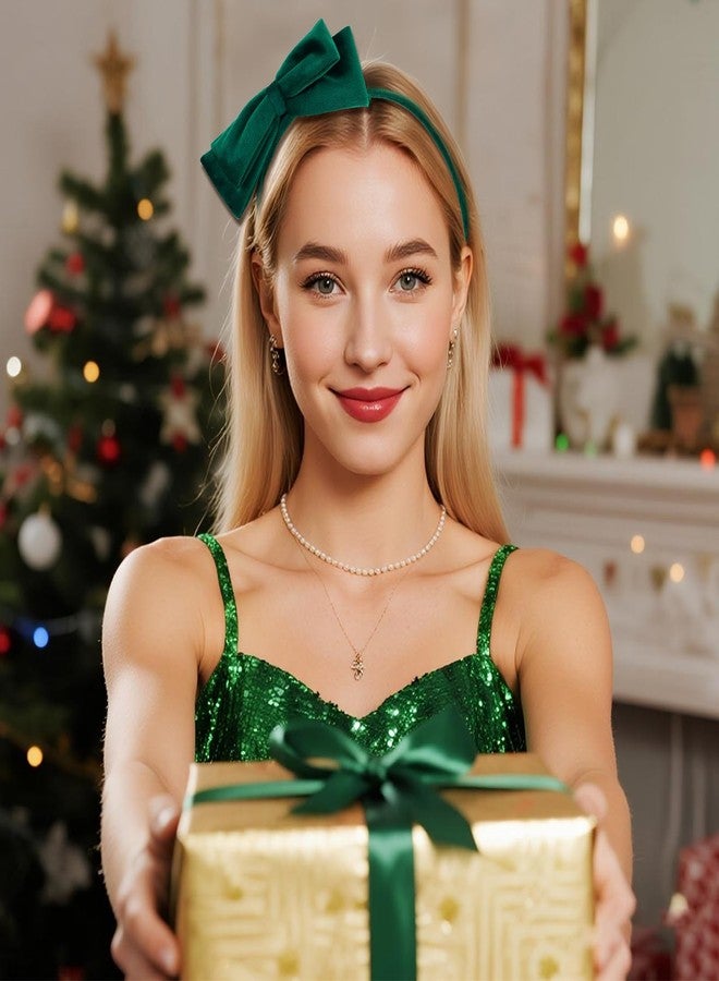 phnydreg 4pcs Dark Green Velvet Bow Hair Accessories Bow Headband Hair Bow Clip for Toddler Girls Birthday Gift - Image 5