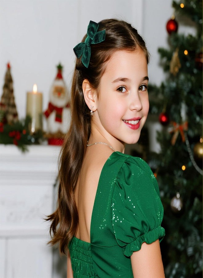 phnydreg 4pcs Dark Green Velvet Bow Hair Accessories Bow Headband Hair Bow Clip for Toddler Girls Birthday Gift - Image 4
