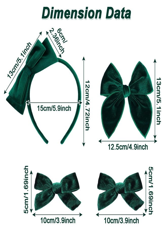 phnydreg 4pcs Dark Green Velvet Bow Hair Accessories Bow Headband Hair Bow Clip for Toddler Girls Birthday Gift - Image 2