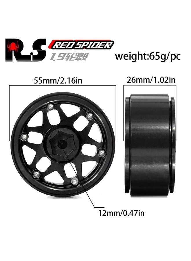 REDSPIDER 1.9 Beadlock Wheels（4pcs） Aluminum 1.9 Wheels 12mm Hex for 1/10 RC Crawler SCX10 Pro TRX4 TRX6 VS4-10 Gen8 1.9 Crawler Wheels (Black) - Image 2