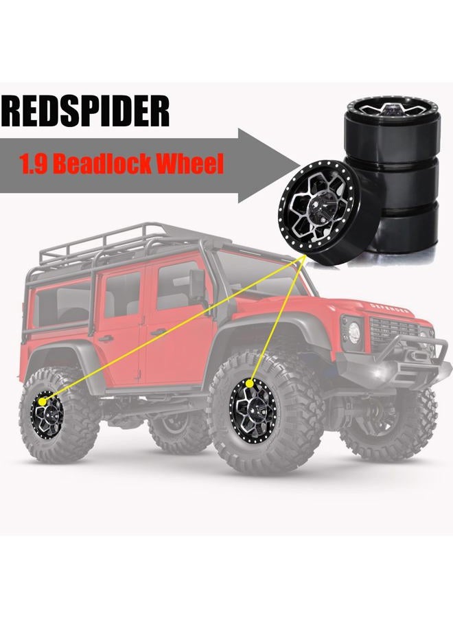 REDSPIDER 1.9 Beadlock Wheels（4pcs） Aluminum 1.9 Wheels 12mm Hex for 1/10 RC Crawler SCX10 Pro TRX4 TRX6 VS4-10 Gen8 1.9 Crawler Wheels (Black) - Image 4