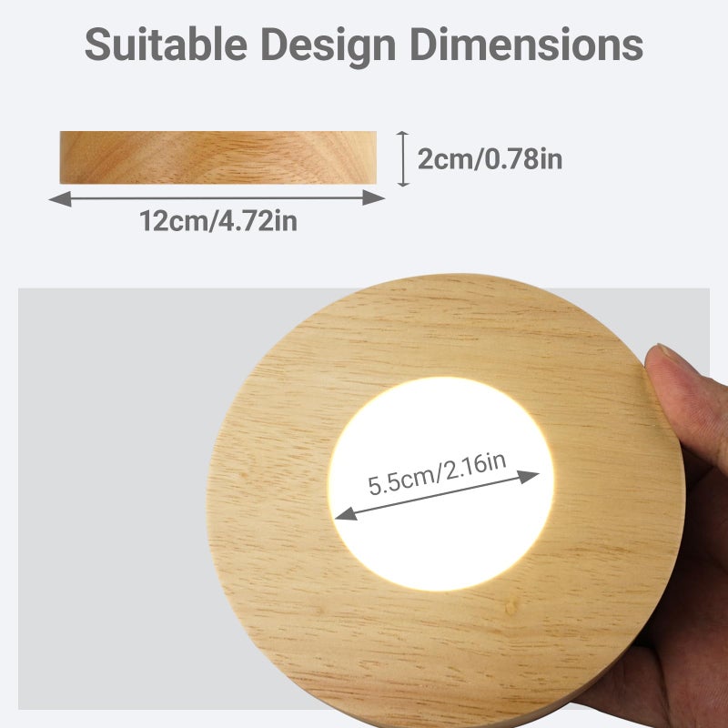 FuoiCorn Wood LED Light Base - Crystal Display Base for Glass Art/Acrylic, 3 Light Modes with 10-Level Dimming & Auto Timer (Yellow, 4.7inch) - Image 2