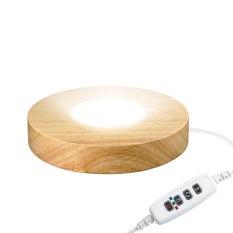 FuoiCorn Wood LED Light Base - Crystal Display Base for Glass Art/Acrylic, 3 Light Modes with 10-Level Dimming & Auto Timer (Yellow, 4.7inch) - Image 1