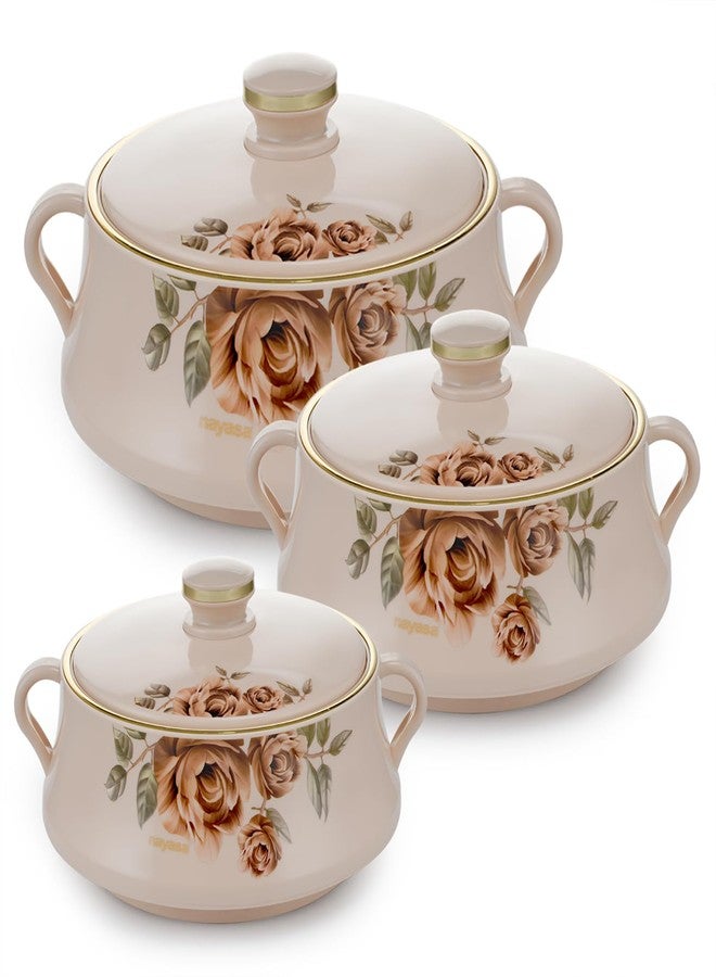 NAYASA طقم قدر نايازا لورينزو المعزول من الفولاذ المقاوم للصدأ مكون من 3 قطع (500 مل، 1000 مل، 1500 مل) - بيج - Image 1