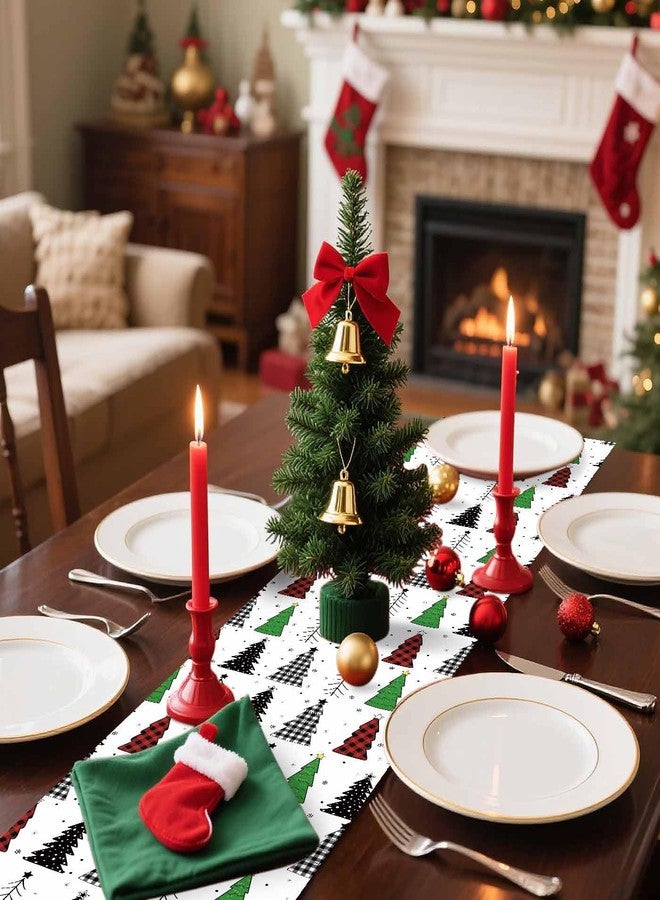 MUNILAIL 6 PCS Christmas Table Runner Plastic 14 x 108 Gingham Tree Table Runner for Christmas Winter Holiday Kitchen Dining Tabletop Centerpiece Decorations Disposable Xmas Runners - Image 2