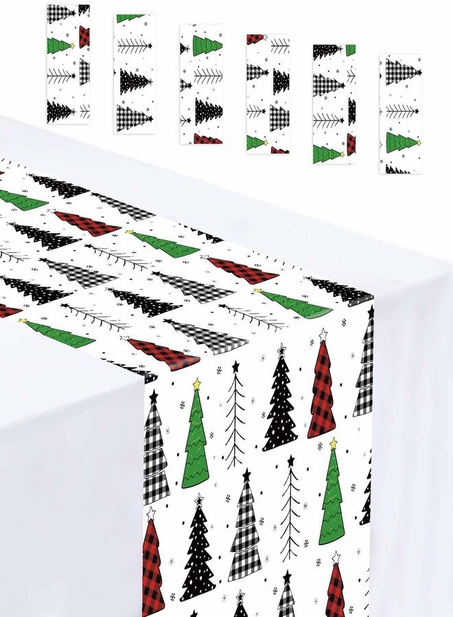 MUNILAIL 6 PCS Christmas Table Runner Plastic 14 x 108 Gingham Tree Table Runner for Christmas Winter Holiday Kitchen Dining Tabletop Centerpiece Decorations Disposable Xmas Runners - Image 1