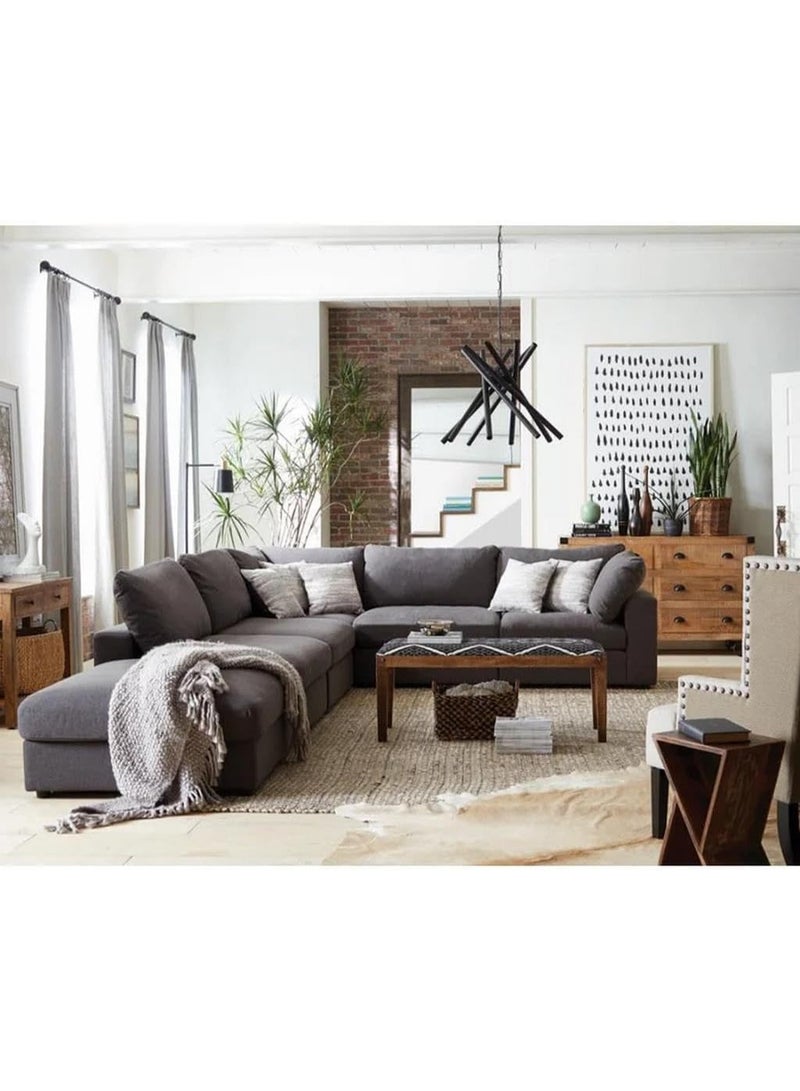 Mardod Saudi L-shaped corner sofa made of Swedish wood with linen fabric, Size 300/250 x 90 x 80 cm - Dark Gray - ELEGSOF22 - Image 1