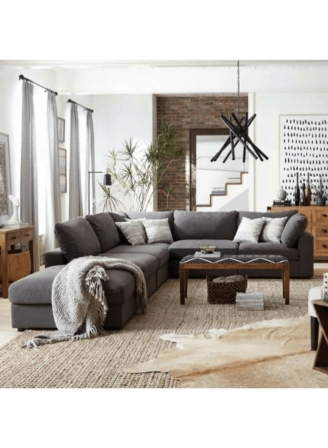 Mardod Saudi L-shaped corner sofa made of Swedish wood with linen fabric, Size 300/250 x 90 x 80 cm - Dark Gray - ELEGSOF22 - Image 1