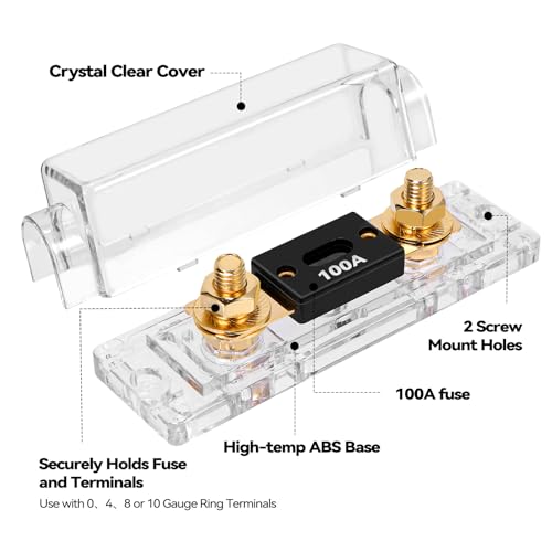 TopstrongGear Solid Brass 0/2/4 Gauge 100Amp ANL Fuse Holder with 100Amp Fuses(2 Pack) (100 Amp) - Image 2