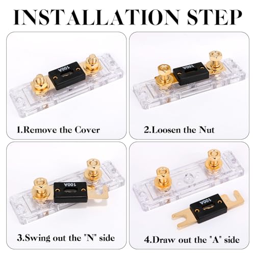 TopstrongGear Solid Brass 0/2/4 Gauge 100Amp ANL Fuse Holder with 100Amp Fuses(2 Pack) (100 Amp) - Image 5