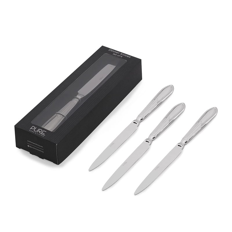 PURE HOME + LIVING PURE HOME LIVING Set of 4 Silver Stainless Steel Dinner Knives with Zig Zag Embossing - Image 4