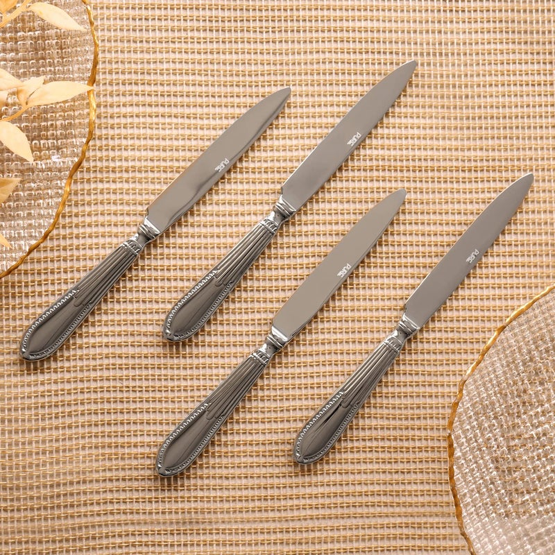 PURE HOME + LIVING PURE HOME LIVING Set of 4 Silver Stainless Steel Dinner Knives with Zig Zag Embossing - Image 1