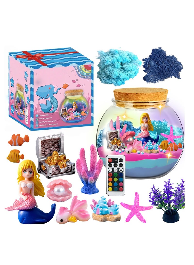 راكاي مجموعة إضاءة حوض حورية البحر للأطفال، مجموعات حرفية لألعاب حورية البحر للأطفال، إضاءة ليلية LED مع جهاز تحكم عن بعد للفتيات من سن 4 إلى 12 عامًا، 4 أوضاع إضاءة، هدية فنية وحرفية للبنات - Image 1