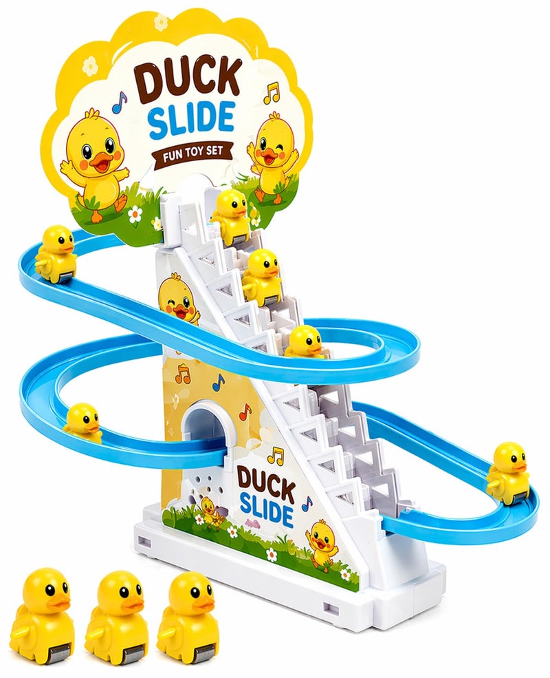 Goyal's Duck Slide Toy for Kids with Music & Lights, Automatic Climbing Duck Track Set, Battery Operated Stair Climbing Toy with 3 Ducks - Image 1