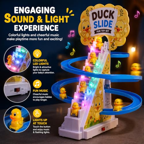 Goyal's Duck Slide Toy for Kids with Music & Lights, Automatic Climbing Duck Track Set, Battery Operated Stair Climbing Toy with 3 Ducks - Image 4