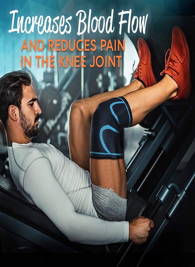 GymWar Knee Cap for Men Sports Knee Brace for Knee Pain, Gym, and Running for Men and Women (Free Size) Pair, Blue By GymWar - Image 2