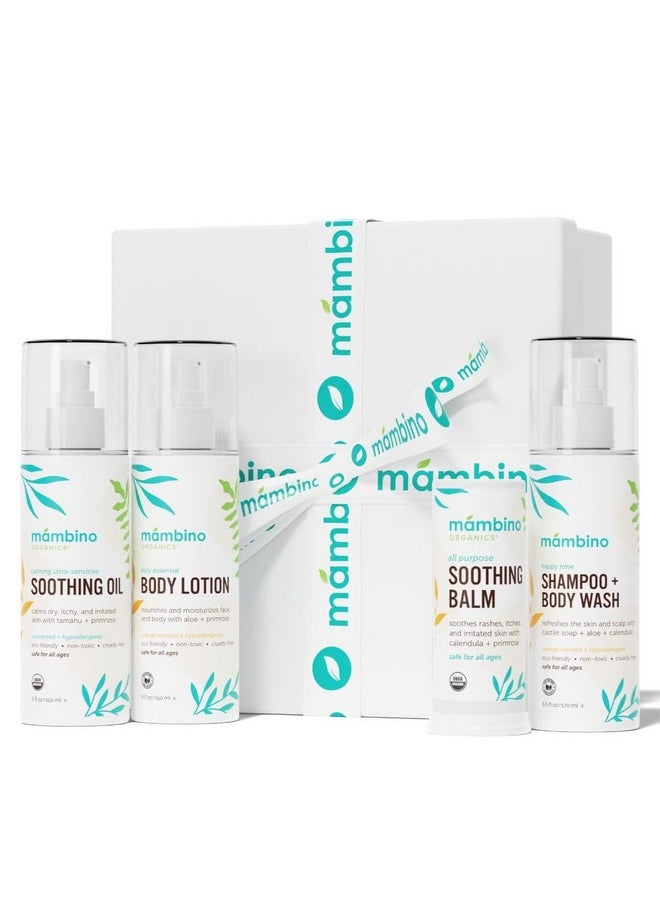 Mambino Organics Baby Arrival Essential Care Gift Set - New & Improved - Cruelty Free, Vegan & Non-Gmo 4Pc Set - Shampoo, Lotion, Soothing Oil & Balm - Best Gift For New Moms & Baby  - Image 1