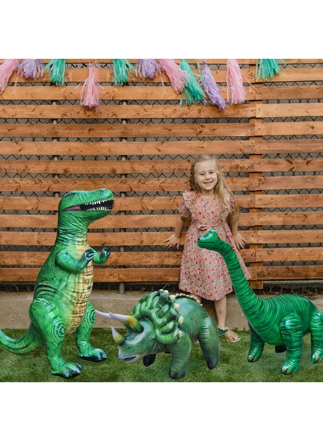جيت كرييشنز، مجموعة من 3 دمى قابلة للنفخ على شكل ديناصور تي ريكس براكيوصوروس ترايسيراتوبس، مقاس 37-48 بوصة | ألعاب ديناصورات ما قبل التاريخ للبالغين والأطفال من سن 3 سنوات فما فوق | هدايا حفلات أعياد ميلاد قابلة للنفخ، ديكورات، حمامات سباحة - Image 4