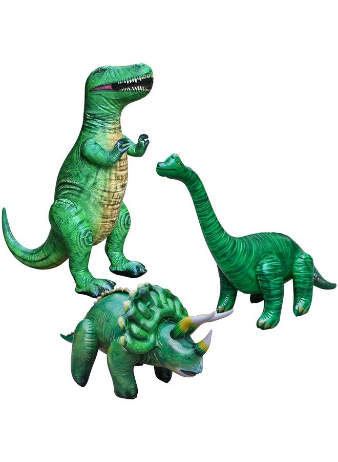 جيت كرييشنز، مجموعة من 3 دمى قابلة للنفخ على شكل ديناصور تي ريكس براكيوصوروس ترايسيراتوبس، مقاس 37-48 بوصة | ألعاب ديناصورات ما قبل التاريخ للبالغين والأطفال من سن 3 سنوات فما فوق | هدايا حفلات أعياد ميلاد قابلة للنفخ، ديكورات، حمامات سباحة - Image 1
