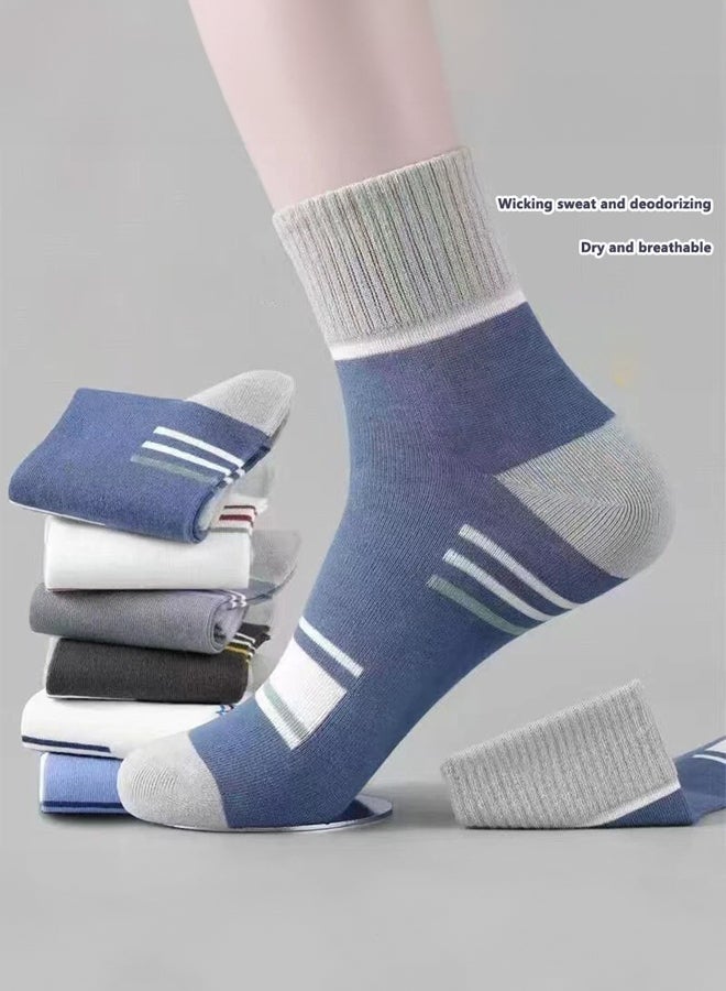 SHABILI Men's Cotton Crew Socks Mid‑Calf Summer Socks Casual Slouch Socks 6‑Pair Pack， Skin‑Friendly Breathable Moisture‑Wicking Elastic Cuff Durable Anti‑Odor No Pilling, Ideal for Daily Leisure Travel Sport - Image 2