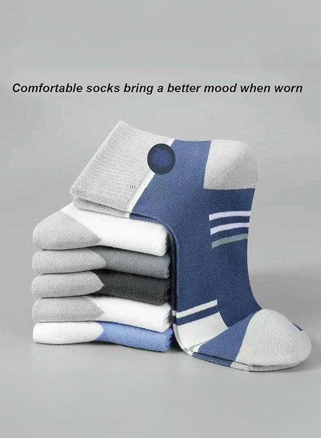 SHABILI Men's Cotton Crew Socks Mid‑Calf Summer Socks Casual Slouch Socks 6‑Pair Pack， Skin‑Friendly Breathable Moisture‑Wicking Elastic Cuff Durable Anti‑Odor No Pilling, Ideal for Daily Leisure Travel Sport - Image 5