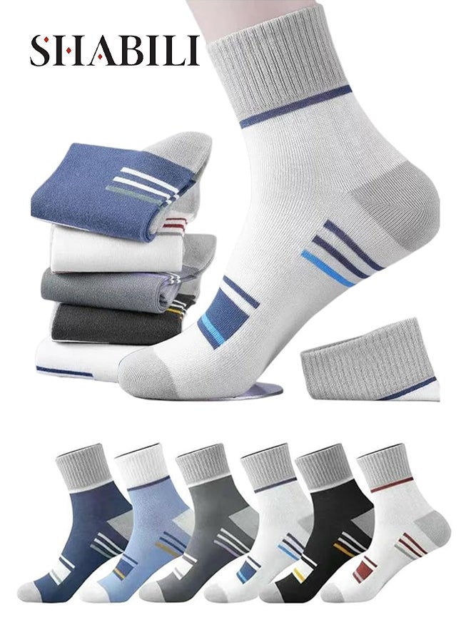 SHABILI Men's Cotton Crew Socks Mid‑Calf Summer Socks Casual Slouch Socks 6‑Pair Pack， Skin‑Friendly Breathable Moisture‑Wicking Elastic Cuff Durable Anti‑Odor No Pilling, Ideal for Daily Leisure Travel Sport - Image 1