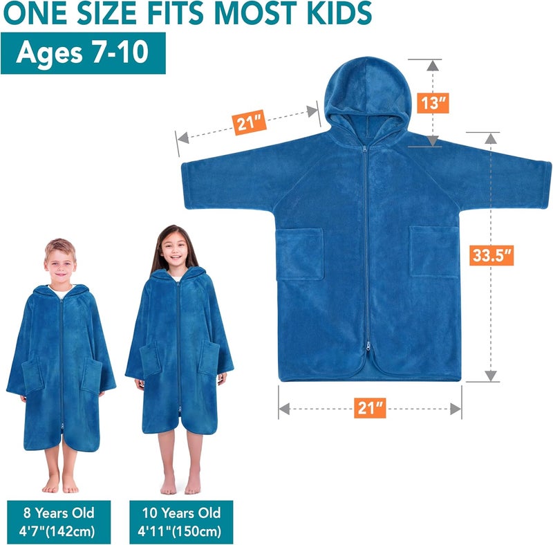 Suncube Hooded Towel Robe for Kids, Zip Up Swim Parka Beach Cover Up for Girls Boys, Surf Poncho Changing Bath Towel 7-10 - Image 4