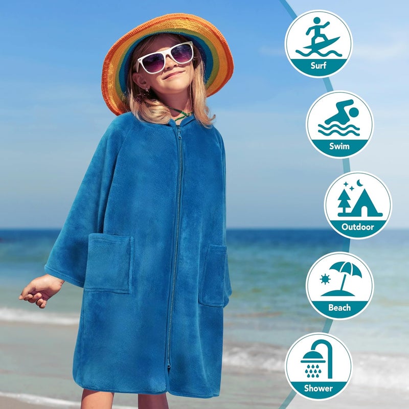 Suncube Hooded Towel Robe for Kids, Zip Up Swim Parka Beach Cover Up for Girls Boys, Surf Poncho Changing Bath Towel 7-10 - Image 5